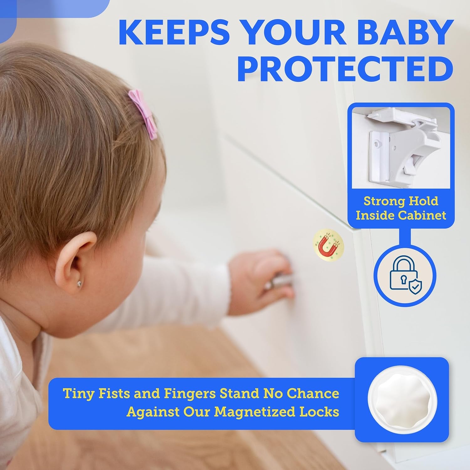 Magnetic Cabinet Locks for Babies - Magnetic Baby Proofing Cabinet Locks, Child Locks for Cabinets Drawers Doors Kitchen - Easy Installation No Tools Required (6 Pack and 2 Keys)