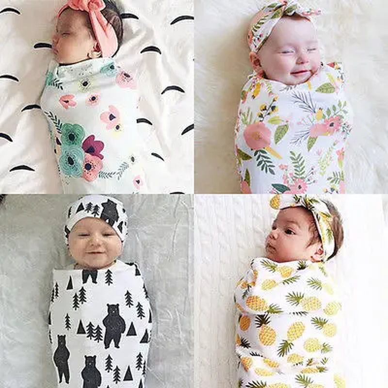 Muslin Cotton Cute Newborn Baby Cotton Swaddle Blanket Bedding Headband Covers Sleeping Blanket