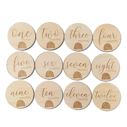 12 Pcs Wooden Baby Milestone Cards Commemorate Baby Birth Monthly Recording Cards Newborn Infant Shower Gifts Photography Props