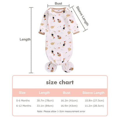 Newborn Knotted Nightgown Long Sleeve with Matching Hat Set 3 Pack, Cotton Baby Sleeper Gowns Sleeping Bags Home Outfits Set with Mitten Cuffs for Boys Girls (Pine Tree + Wave + Sloth, 6-12 Months)