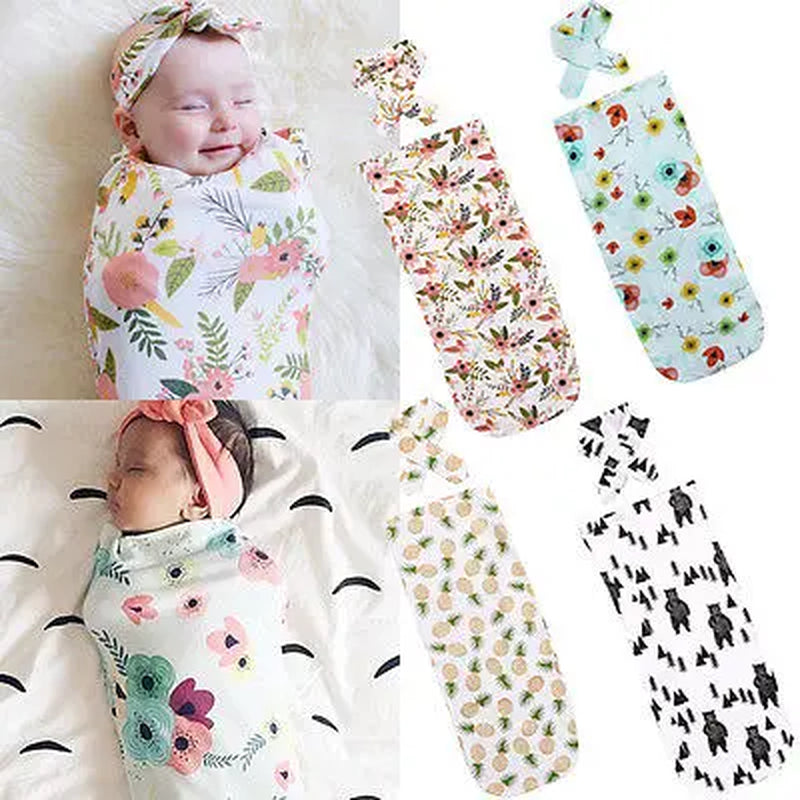 Muslin Cotton Cute Newborn Baby Cotton Swaddle Blanket Bedding Headband Covers Sleeping Blanket