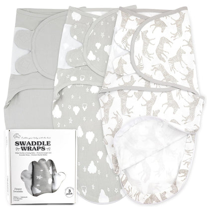 Baby Swaddle Wrap, Easy Change Baby Zipper Blanket Swaddles, 3-Pack Newborn Swaddle Sack, Baby Swaddles Sleep Sack 0-3 Months, Swaddles for Newborns, Nursery Swaddling Blankets, Grey Zebras