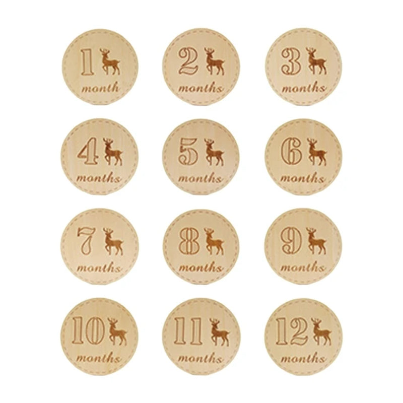 12 Pcs Wooden Baby Milestone Cards Commemorate Baby Birth Monthly Recording Cards Newborn Infant Shower Gifts Photography Props