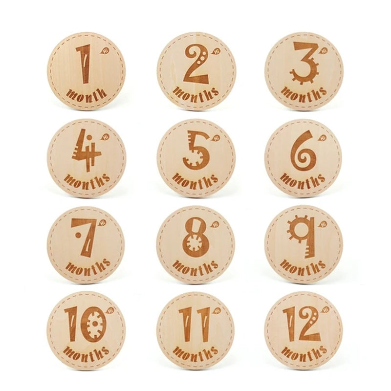 12 Pcs Wooden Baby Milestone Cards Commemorate Baby Birth Monthly Recording Cards Newborn Infant Shower Gifts Photography Props