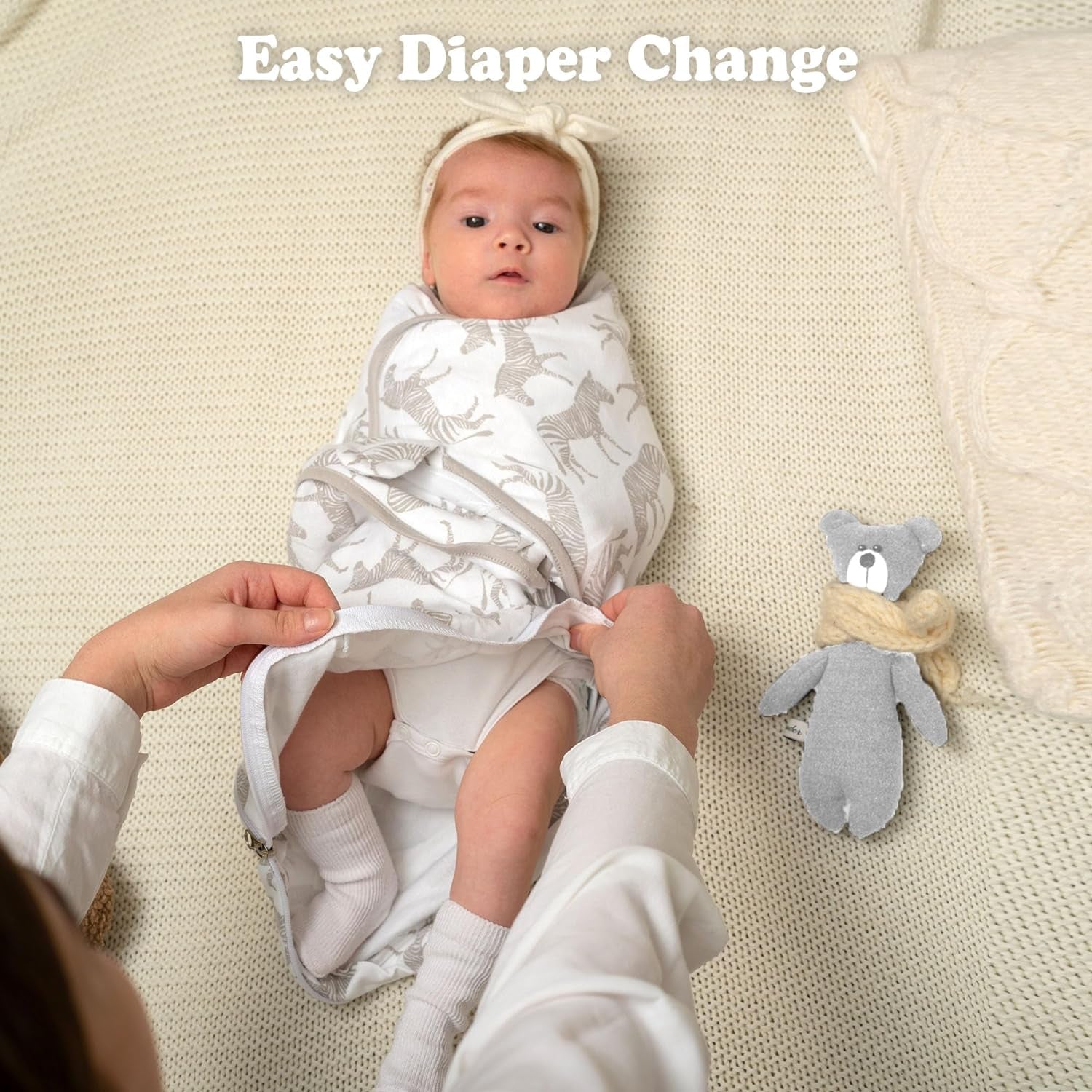 Baby Swaddle Wrap, Easy Change Baby Zipper Blanket Swaddles, 3-Pack Newborn Swaddle Sack, Baby Swaddles Sleep Sack 0-3 Months, Swaddles for Newborns, Nursery Swaddling Blankets, Grey Zebras