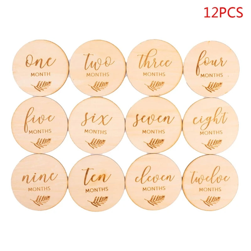 12 Pcs Wooden Baby Milestone Cards Commemorate Baby Birth Monthly Recording Cards Newborn Infant Shower Gifts Photography Props