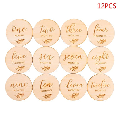 12 Pcs Wooden Baby Milestone Cards Commemorate Baby Birth Monthly Recording Cards Newborn Infant Shower Gifts Photography Props