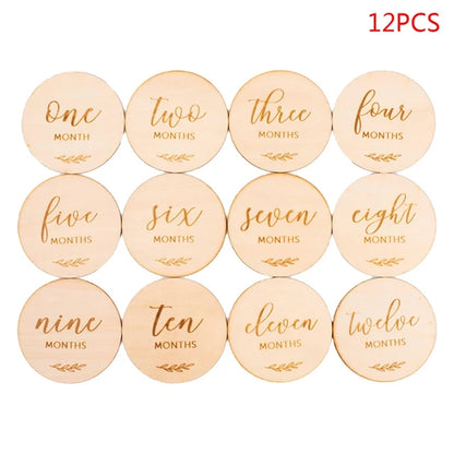 12 Pcs Wooden Baby Milestone Cards Commemorate Baby Birth Monthly Recording Cards Newborn Infant Shower Gifts Photography Props