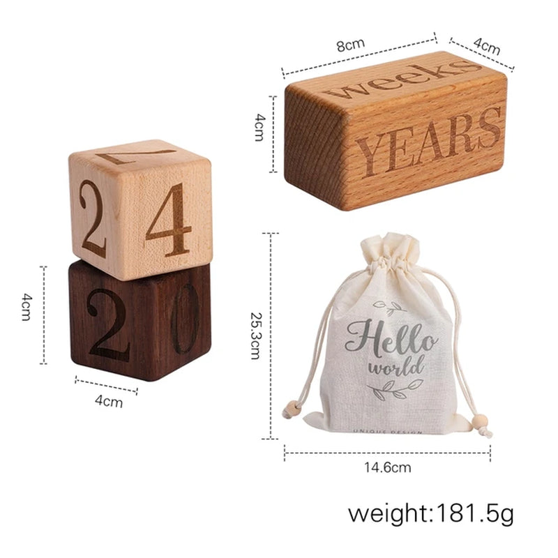 1Set Baby Milestone Block Wooden Beech Block Engraved Newborn Birth Month Birthday Milestones Blocks Photography Props Gift