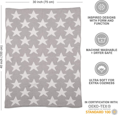 Grey Stars Chenille Soft Baby Blanket Reversible Premium Cozy Fabric for Best Comfort - for Infant,Toddler,Newborn,Nursery,Boy,Girl,Unisex,Throw,Crib,Stroller,Gift, Grey Stars 40X30