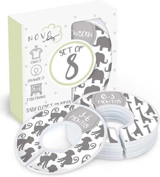 Baby Closet Size Dividers | Set of 8 | Nursery Clothes Organization Sized from Newborn | 1-24 Months to Toddler | Perfect for Baby Shower (Unisex - Animals)