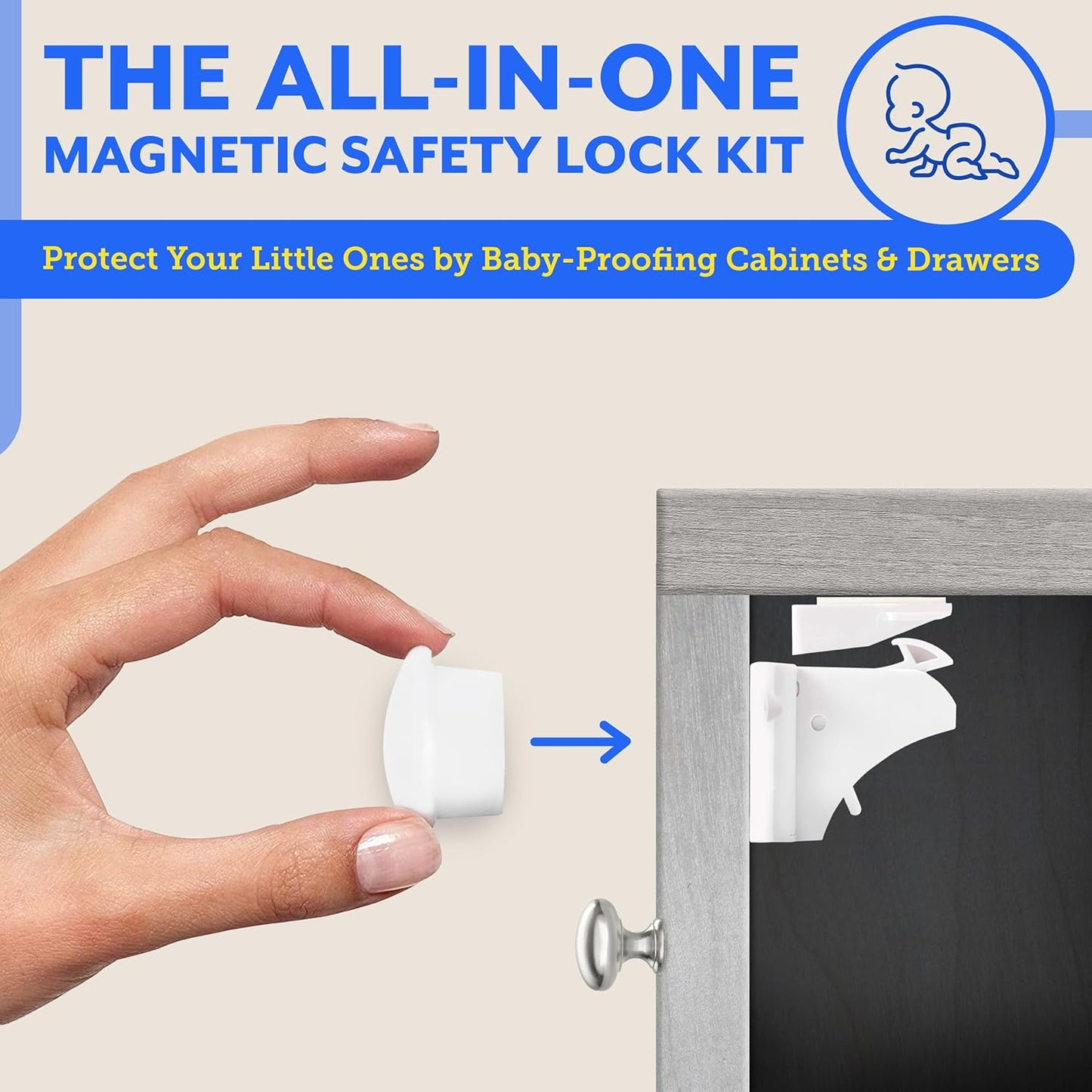 Magnetic Cabinet Locks for Babies - Magnetic Baby Proofing Cabinet Locks, Child Locks for Cabinets Drawers Doors Kitchen - Easy Installation No Tools Required (6 Pack and 2 Keys)