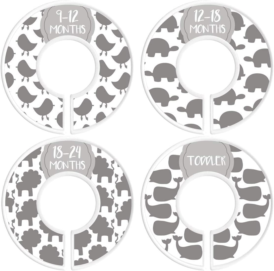 Baby Closet Size Dividers | Set of 8 | Nursery Clothes Organization Sized from Newborn | 1-24 Months to Toddler | Perfect for Baby Shower (Unisex - Animals)