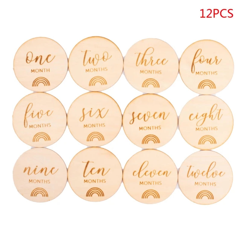 12 Pcs Wooden Baby Milestone Cards Commemorate Baby Birth Monthly Recording Cards Newborn Infant Shower Gifts Photography Props