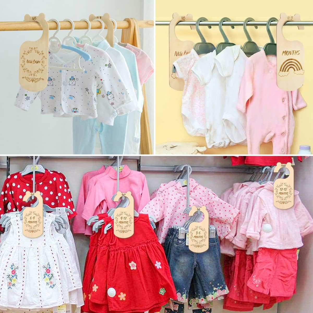 Baby Closet Dividers, Premium Wood Baby Closet Organizers Hanging Closet Size Divider, from Newborn to 24 Months for Home Nursery Baby Clothes and Newborn (7 PCS)