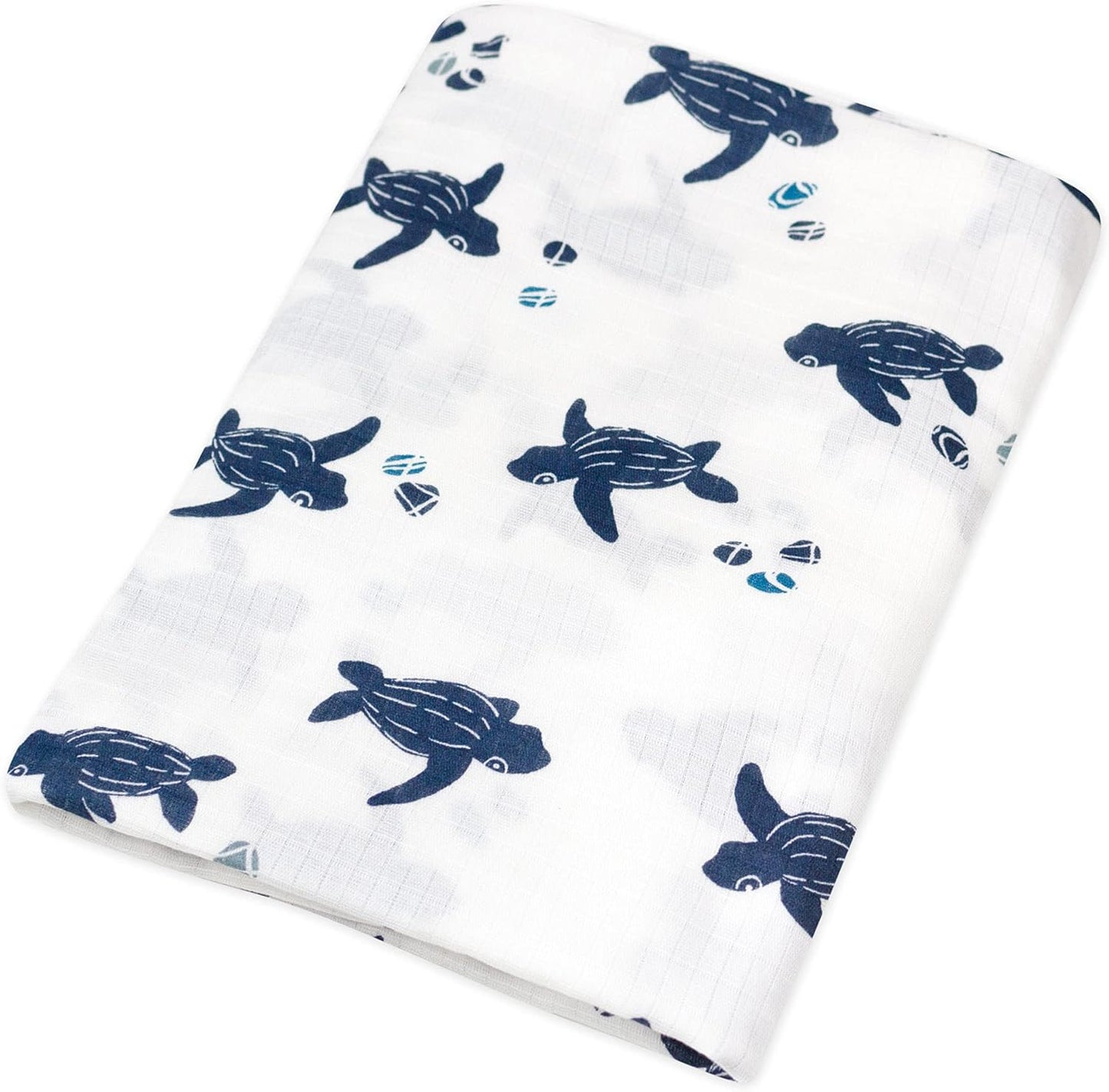 Organic Muslin Baby Boy Swaddle Blankets 3 Pack Receiving Blanket Turtle & Sea Rock Prints