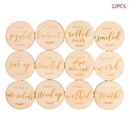 12 Pcs Wooden Baby Milestone Cards Commemorate Baby Birth Monthly Recording Cards Newborn Infant Shower Gifts Photography Props