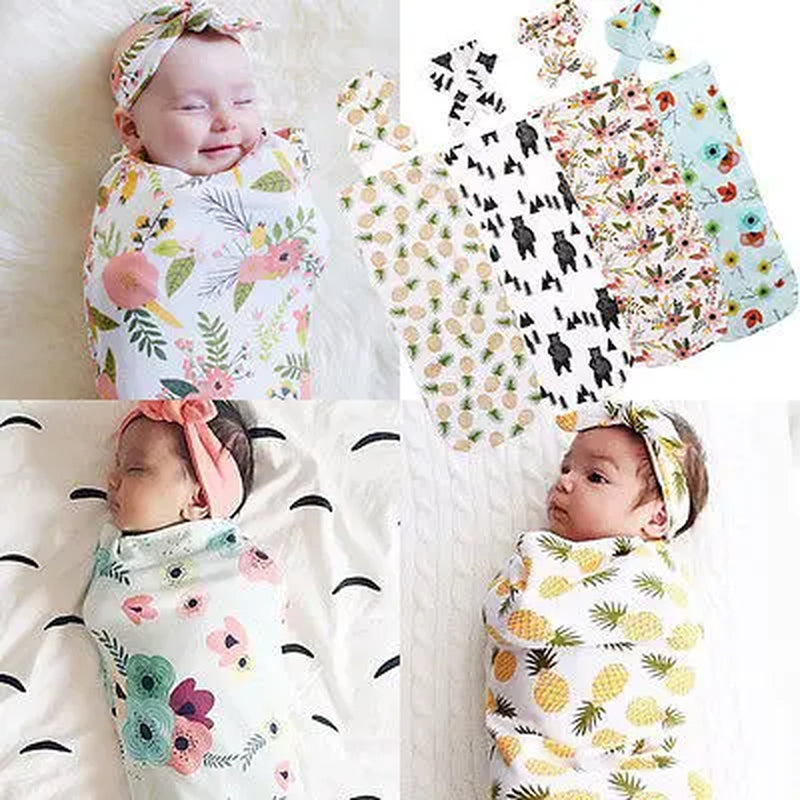 Muslin Cotton Cute Newborn Baby Cotton Swaddle Blanket Bedding Headband Covers Sleeping Blanket