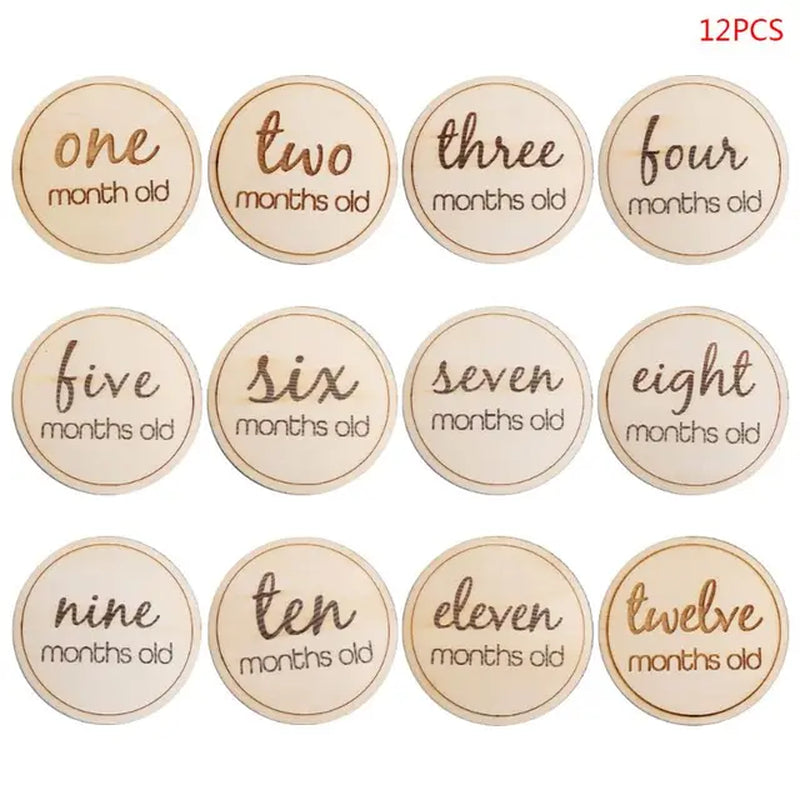 12 Pcs Wooden Baby Milestone Cards Commemorate Baby Birth Monthly Recording Cards Newborn Infant Shower Gifts Photography Props