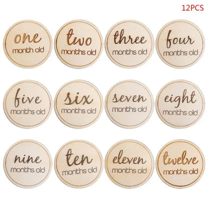 12 Pcs Wooden Baby Milestone Cards Commemorate Baby Birth Monthly Recording Cards Newborn Infant Shower Gifts Photography Props