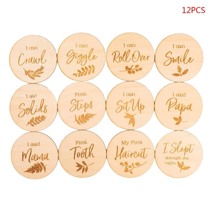 12 Pcs Wooden Baby Milestone Cards Commemorate Baby Birth Monthly Recording Cards Newborn Infant Shower Gifts Photography Props