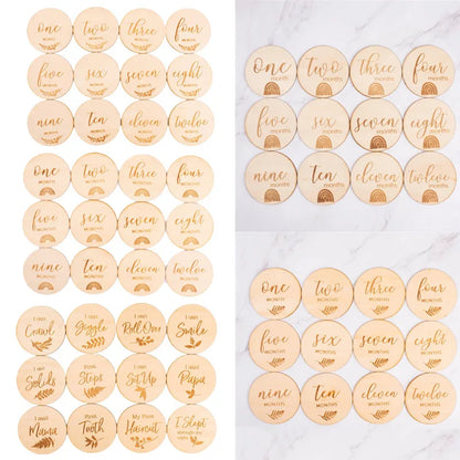 12 Pcs Wooden Baby Milestone Cards Commemorate Baby Birth Monthly Recording Cards Newborn Infant Shower Gifts Photography Props