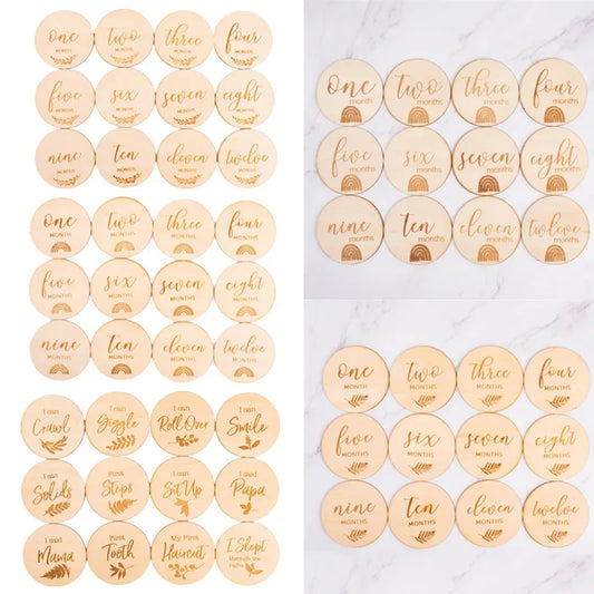 12 Pcs Wooden Baby Milestone Cards Commemorate Baby Birth Monthly Recording Cards Newborn Infant Shower Gifts Photography Props