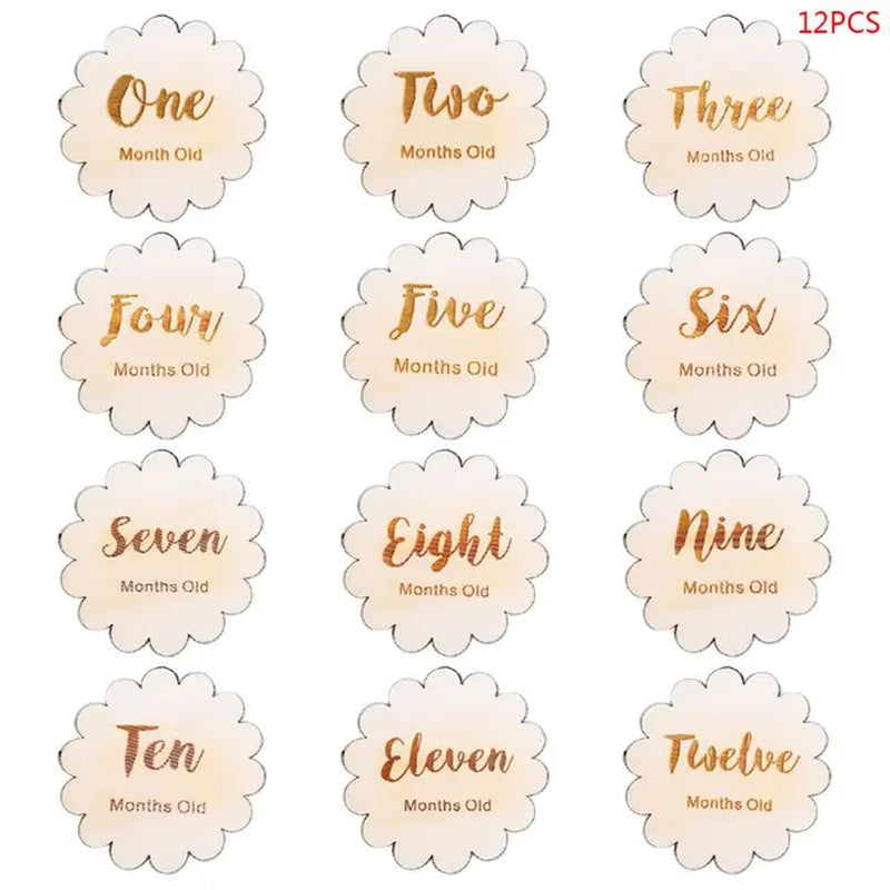 12 Pcs Wooden Baby Milestone Cards Commemorate Baby Birth Monthly Recording Cards Newborn Infant Shower Gifts Photography Props