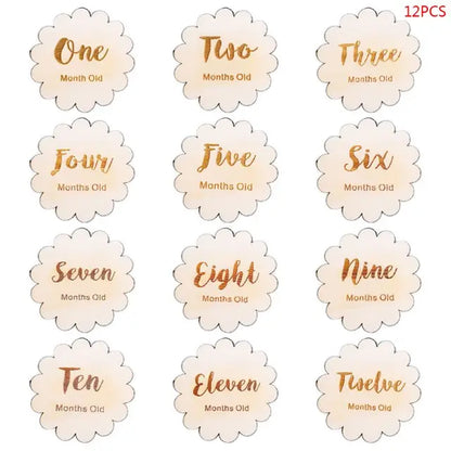 12 Pcs Wooden Baby Milestone Cards Commemorate Baby Birth Monthly Recording Cards Newborn Infant Shower Gifts Photography Props