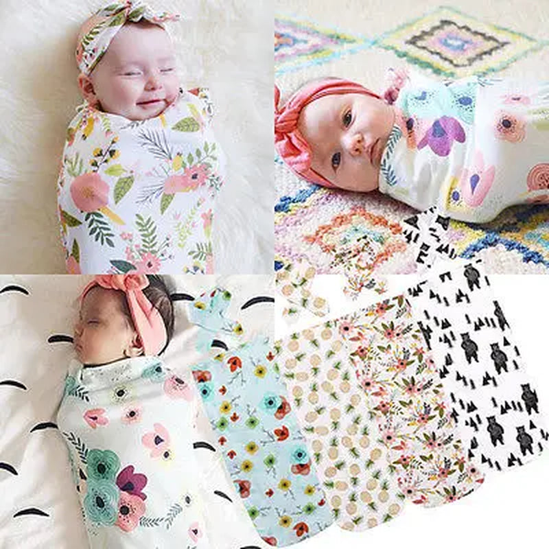 Muslin Cotton Cute Newborn Baby Cotton Swaddle Blanket Bedding Headband Covers Sleeping Blanket