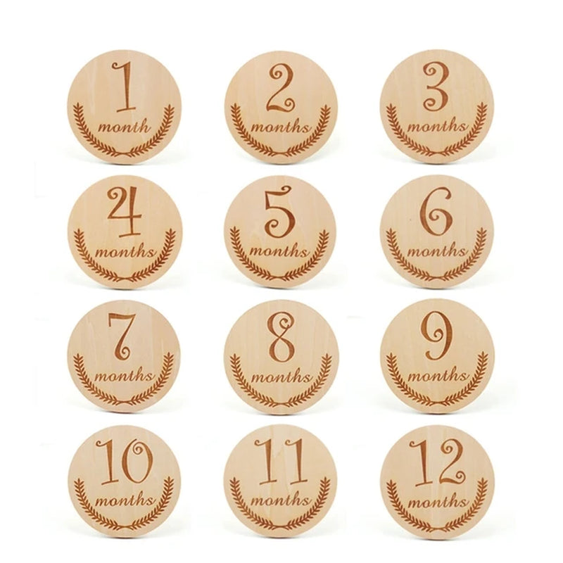 12 Pcs Wooden Baby Milestone Cards Commemorate Baby Birth Monthly Recording Cards Newborn Infant Shower Gifts Photography Props