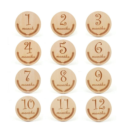 12 Pcs Wooden Baby Milestone Cards Commemorate Baby Birth Monthly Recording Cards Newborn Infant Shower Gifts Photography Props